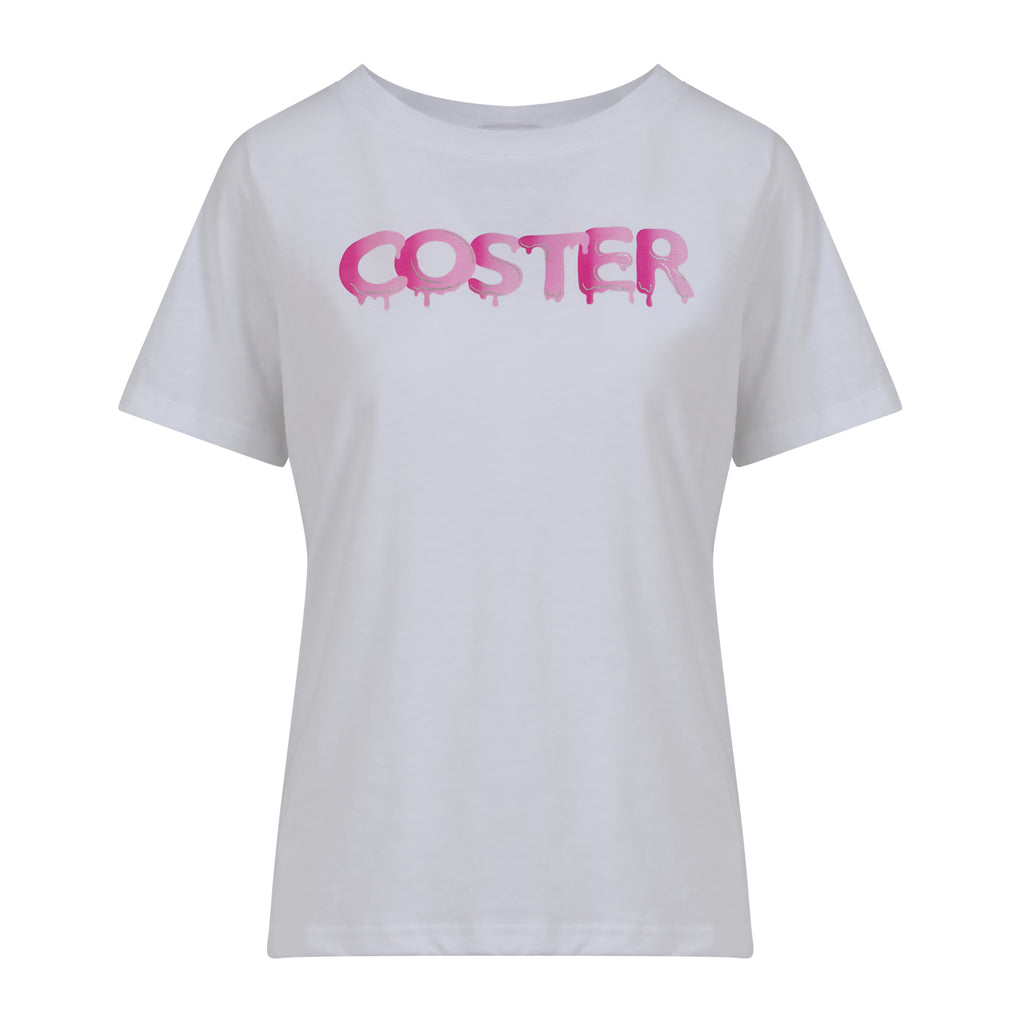 Coster Copenhagen T-shirt med Grafitti Logo Hvid / Pink