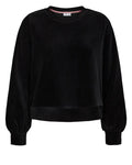 Sort ribbet sweatshirt med rund hals og puffermer. Klassisk snit med elastisk manchet ved håndled og talje.