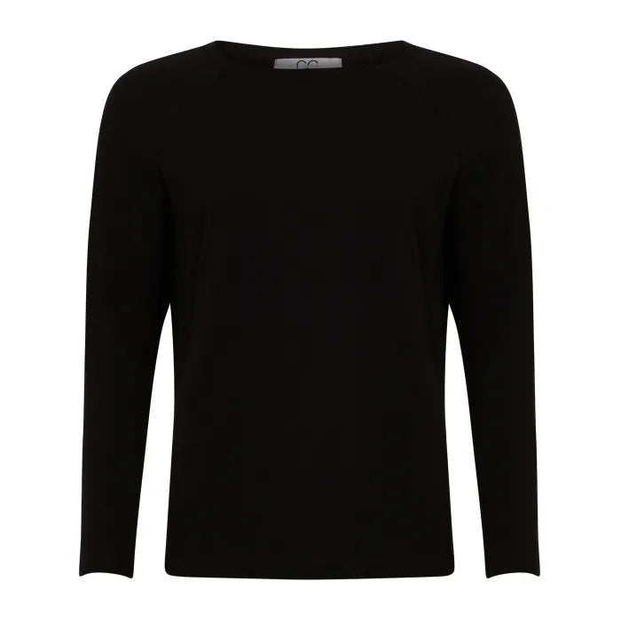 Sort langærmet t-shirt med rundt halsudsnit og lige snit. Klassisk basic-model i ensfarvet bomuld med lange ærmer.