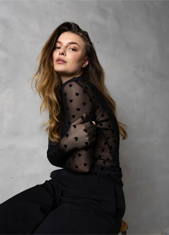 CC Heart Bluse Rullekrave Mesh Sort