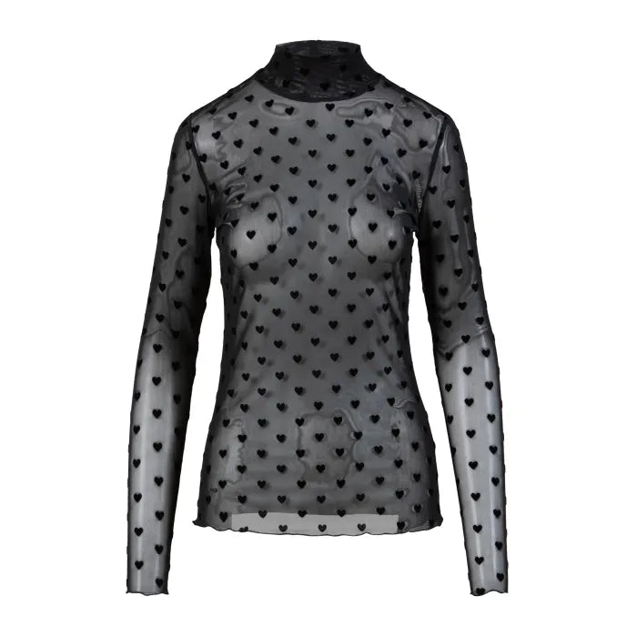 CC Heart Bluse Rullekrave Mesh Sort