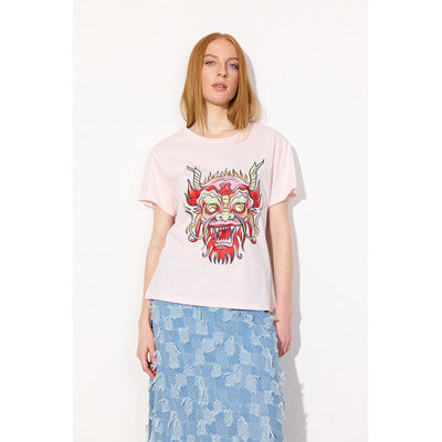 Hunkøn T-shirt  Dragon Printet Hvid