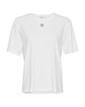 Hvid t-shirt med korte ærmer og lille logo-emblem på brystet. Klassisk, løst snit i økologisk bomuld.