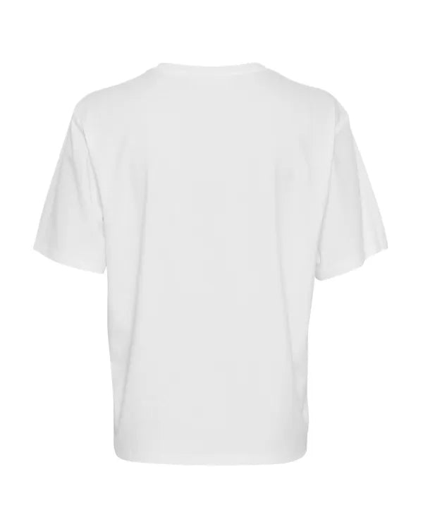 Hvid kortærmet t-shirt fra Moss Copenhagen fotograferet bagfra. Klassisk løst snit i 100% økologisk bomuld med rund hals og komfortabel pasform.