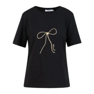 CC Heart Basic T-shirt M. Sløjfe Print - S, Black/Guld Lurex