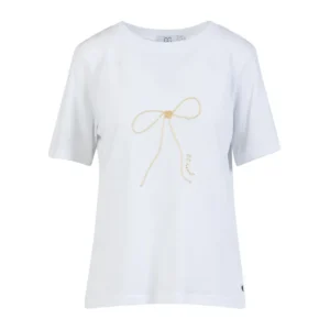 CC Heart Basic T-shirt M. Sløjfe Print - S, White/Gold Lurex